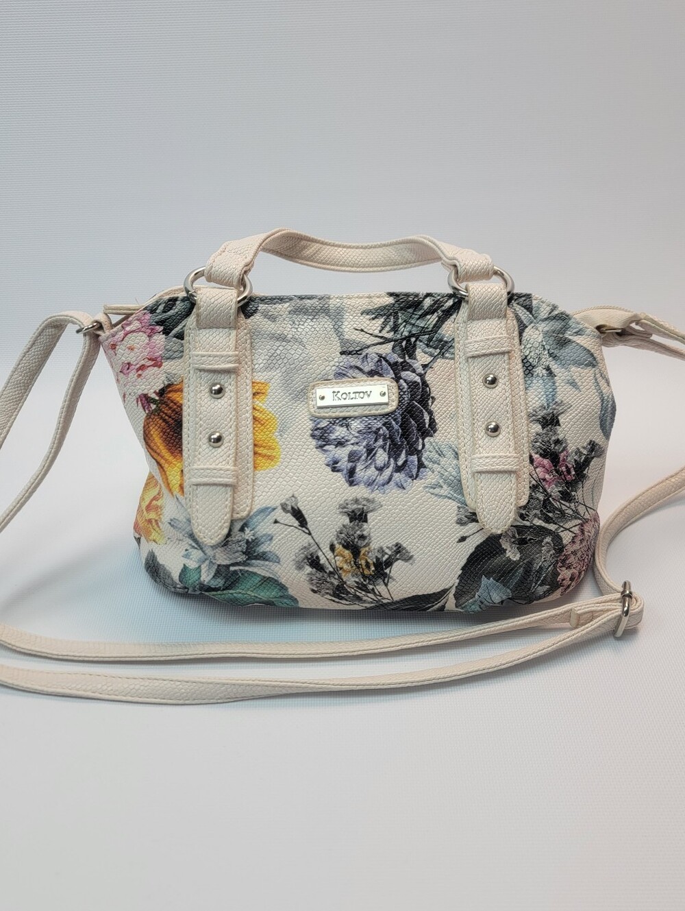 KoltovCollection Olivia Satchel Floral Print Faux Leather White Yellow Pink Blue